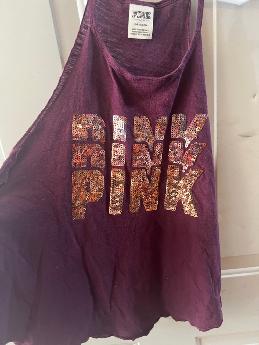 PINK Victoria's Secret Plum Sequin Logo Tank